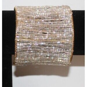 Vintage Wire Wrapped Cuff Bracelet With Irridescent Seed Beads